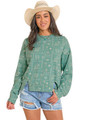 Rock & Roll Ladies Turquoise Conversational Print Pullover BW91T08137