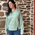 Rock & Roll Ladies Turquoise Conversational Print Pullover BW91T08137