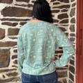 Rock & Roll Ladies Turquoise Conversational Print Pullover BW91T08137