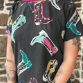 Rock & Roll Ladies Black Boot Print T-Shirt