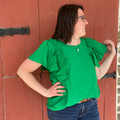 Ladies Kelly Green Ruffle Sleeve Short Sleeve Blouse