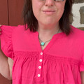 Ladies Coral Button Front Flutter Sleeve Blouse