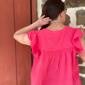 Ladies Coral Button Front Flutter Sleeve Blouse
