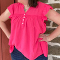 Ladies Coral Button Front Flutter Sleeve Blouse
