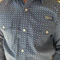 Panhandle Boy's Blue Geometric Long Sleeve Snap Shirt RBN2S08268