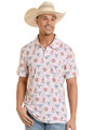 Rock & Roll Men's Cream Skull Aztec Printed Mesh Polo BM51T08359