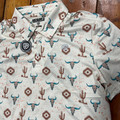 Rock & Roll Men's Cream Skull Aztec Printed Mesh Polo BM51T08359