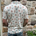 Rock & Roll Men's Cream Skull Aztec Printed Mesh Polo BM51T08359