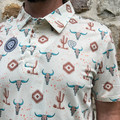 Rock & Roll Men's Cream Skull Aztec Printed Mesh Polo BM51T08359