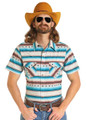 Rock & Roll Men's Teal Serape Striped Short Sleeve Snap Shirt BMN3S08317