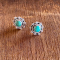 Navajo Handmade Roped Border Kingman Turquoise Earrings