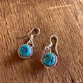 Navajo Handmade Kingman Turquoise Drop Earrings