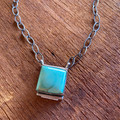 Navajo Handmade Royston Turquoise Square Pendant Necklace