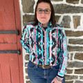 Hooey Ladies "Sol" Pink And Teal Aztec Long Sleeve Snap Shirt HT2617AZBK