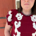Ladies Red and Ivory Flame Patch Ruffle Blouse
