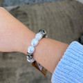 Chunky White Pearl & Faux Navajo Focal Bead Stretch Bracelet BB04165-SBPL-3