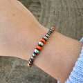 Mixed Faux Navajo Pearl & Orange Bead Stretch Bracelet BB04160-SBOR