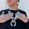 Silver & Turquoise Squash Blossom Jewelry Set AS7827-SBTQ