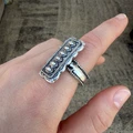 Textured Silver Rectangle Stretch Ring AR0750-SB