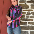 Rock & Roll Ladies Pink & Blue Striped Tek Ripstop Snap Shirt BWN2S08684