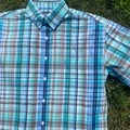 Panhandle Men‘s Turquoise Plaid Short Sleeve One Pocket Button Shirt RMB3S08918