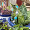 Turquoise & White Pearl Oval Stone Chain Bracelet BB04142-SBPL-1