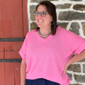 Andree Ladies Pink V Neck Crochet Knit Poncho Top MHS97-P