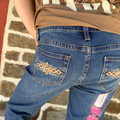 Rock & Roll Girl's Medium Wash Pleather Embroidered Bootcut Jeans