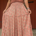 Rock & Roll Ladies Burnt Orange Floral Layer Midi Skirt BW69B08775