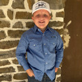 Panhandle Boy's Navy Diamond Print Long Sleeve Snap Shirt RBN2S08924