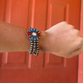 Patriotic Concho & Faux Navajo Pearl Stacked Stretch Bracelet