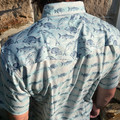 Hooey Men's Blue Fish Short Sleeve Snap Shirt HT2621LTBL