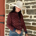 Roper Ladies Wine Skull Long Sleeve Snap Shirt 03-050-0064-1303-WI