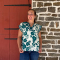 Ladies Teal Floral Flutter Sleeve Blouse IT19475