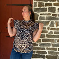 Ladies Leopard Print Satin Pleated Ruffle Top TO1230-LEO