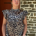 Ladies Leopard Print Satin Pleated Ruffle Top TO1230-LEO