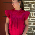 Ladies Red Satin Pleated Ruffle Top TO1230-RED