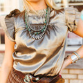 Ladies Sage Satin Pleated Ruffle Top TO1230-SAG