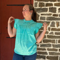 Ladies Turquoise Leopard Satin Pleated Ruffle Top TO1230-JDELEO
