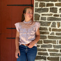 Ladies Champagne Western Printed Satin Pleated Ruffle Top TO1230-WST