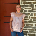 Ladies Champagne Western Printed Satin Pleated Ruffle Top TO1230-WST