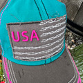 Catchfly Turquoise Flag Ponytail Hat 23204HB2