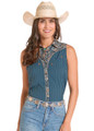 Panhandle Ladies Navy Paisley Print Retro Sleeveless Button Shirt LWB0S08839