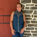Panhandle Ladies Navy Paisley Print Retro Sleeveless Button Shirt LWB0S08839