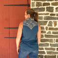 Panhandle Ladies Navy Paisley Print Retro Sleeveless Button Shirt LWB0S08839