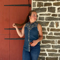 Panhandle Ladies Navy Paisley Print Retro Sleeveless Button Shirt LWB0S08839