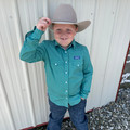 Panhandle Boy's Turquoise Printed Long Sleeve Snap Shirt RBN2S08919
