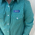 Panhandle Boy's Turquoise Printed Long Sleeve Snap Shirt RBN2S08919