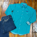 Panhandle Men's Turquoise Printed Long Sleeve Snap Shirt