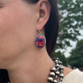 Pink Dahlia Rope Border Oval Dangle Earrings AE9062-SBPD